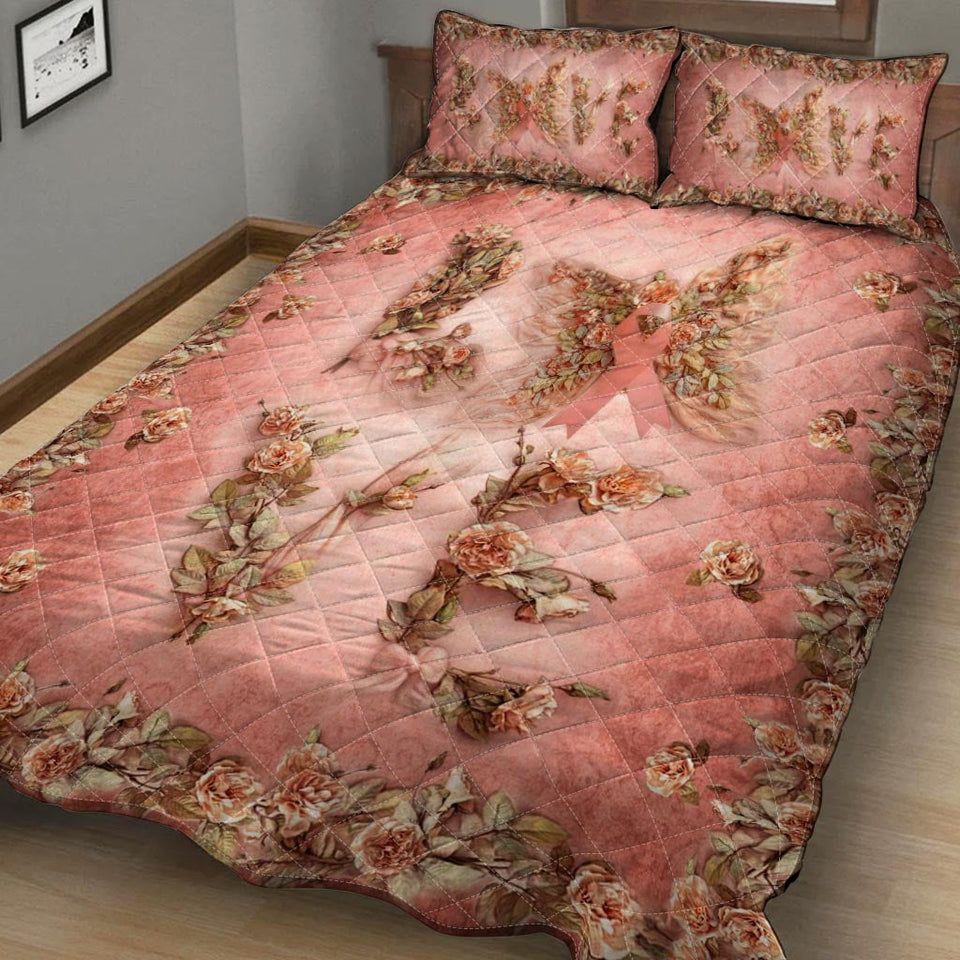 Ensemble de courtepointe « Amour floral et papillon » pour la sensibilisation au cancer du sein 0622
