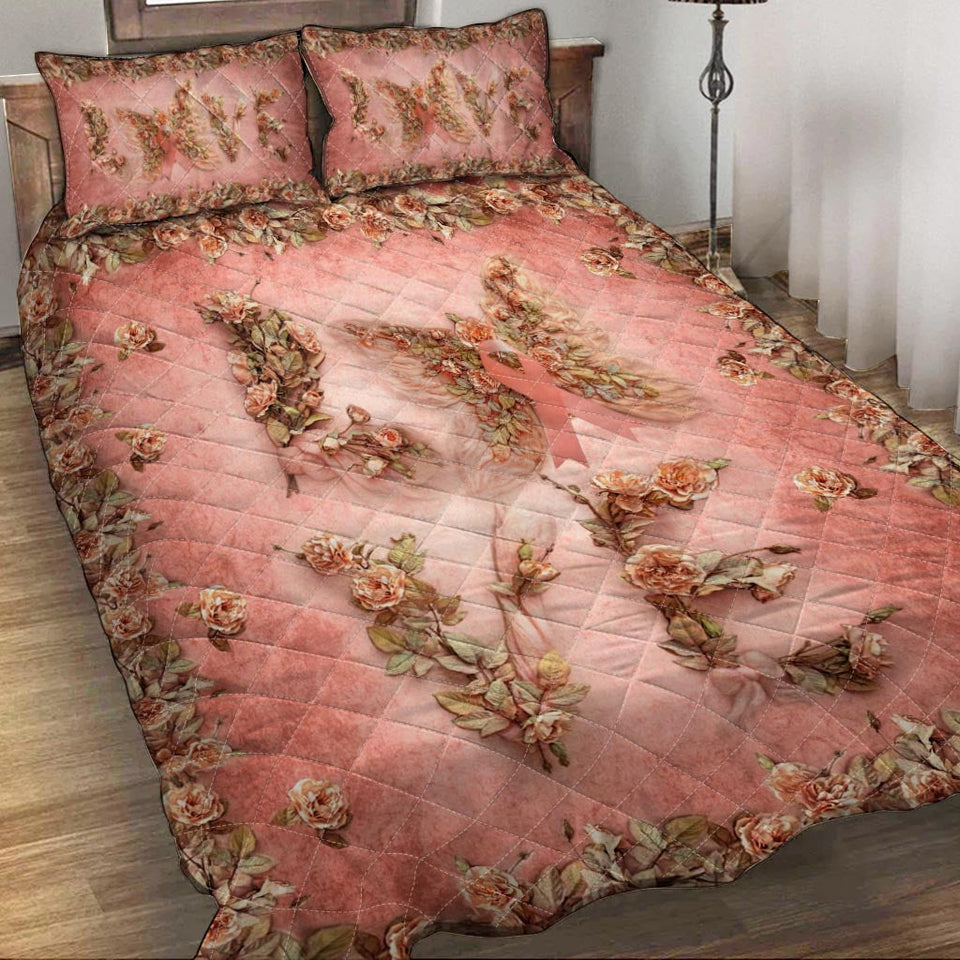 Ensemble de courtepointe « Amour floral et papillon » pour la sensibilisation au cancer du sein 0622
