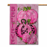 Believe Pink Ribbon And Pumpkin - Breast Cancer Awareness House Flag 0822