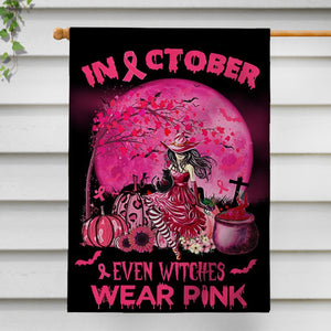 En octobre, même les sorcières portent du rose pour Halloween - Drapeau de sensibilisation au cancer du sein 0822