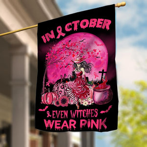 En octobre, même les sorcières portent du rose pour Halloween - Drapeau de sensibilisation au cancer du sein 0822