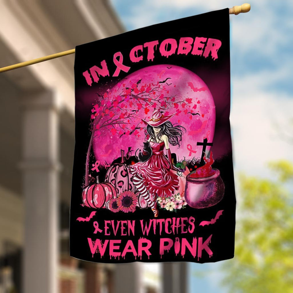 En octobre, même les sorcières portent du rose pour Halloween - Drapeau de sensibilisation au cancer du sein 0822