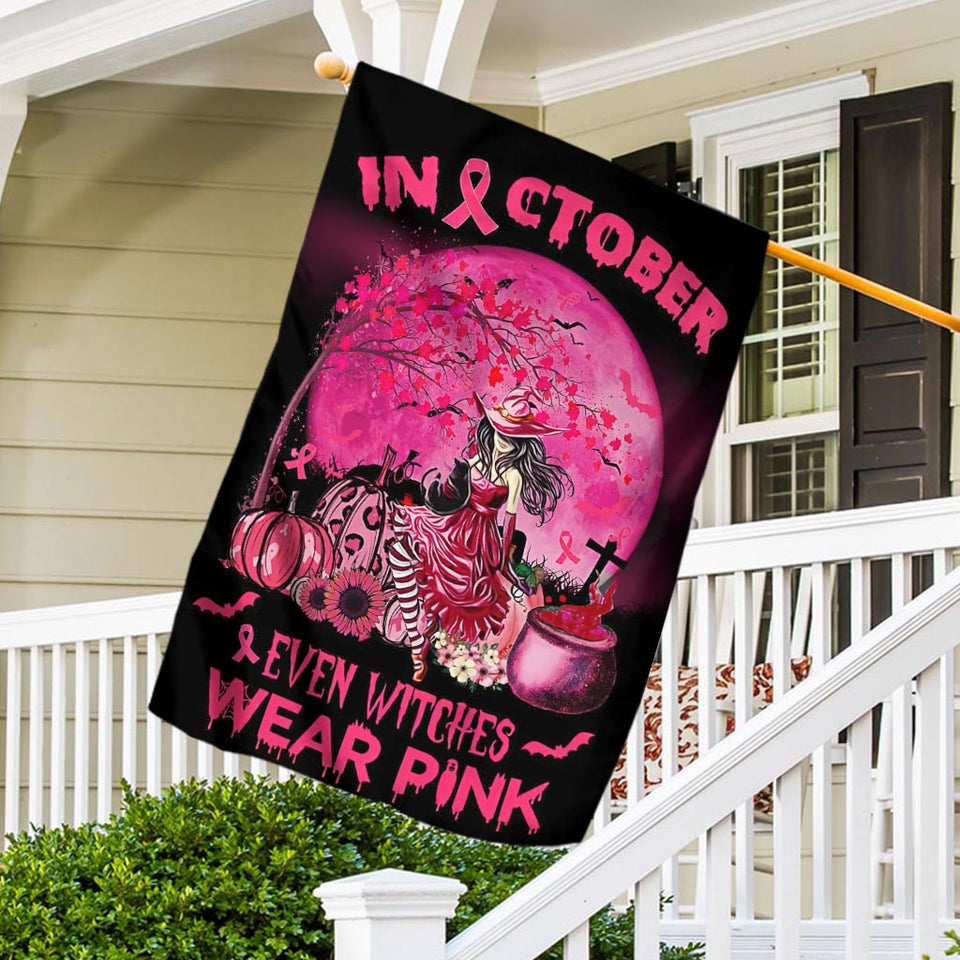 En octobre, même les sorcières portent du rose pour Halloween - Drapeau de sensibilisation au cancer du sein 0822