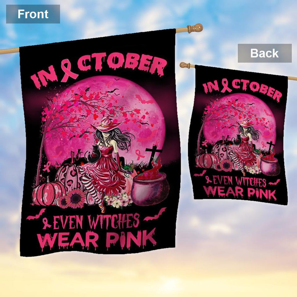 En octobre, même les sorcières portent du rose pour Halloween - Drapeau de sensibilisation au cancer du sein 0822