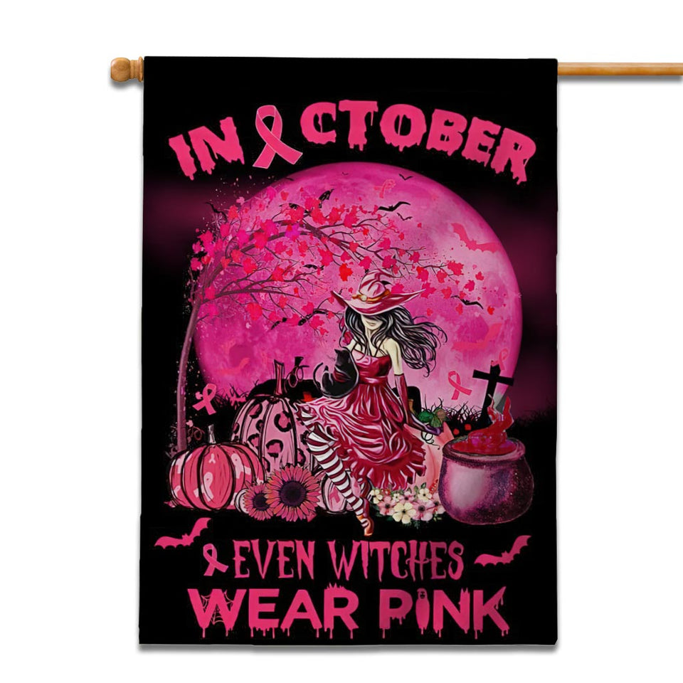 En octobre, même les sorcières portent du rose pour Halloween - Drapeau de sensibilisation au cancer du sein 0822