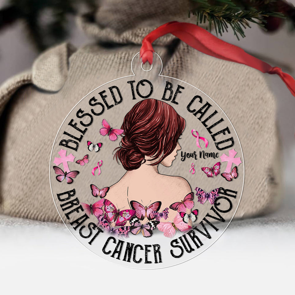 But The Lord Stood At By My Side - Personalized Christmas Breast Cancer Awareness Transparent Ornament
