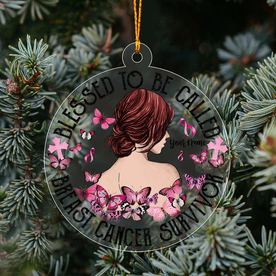 But The Lord Stood At By My Side - Personalized Christmas Breast Cancer Awareness Transparent Ornament