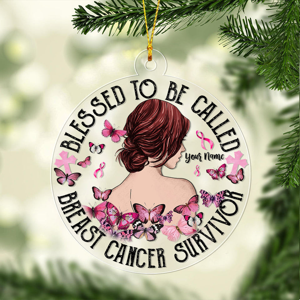 But The Lord Stood At By My Side - Personalized Christmas Breast Cancer Awareness Transparent Ornament