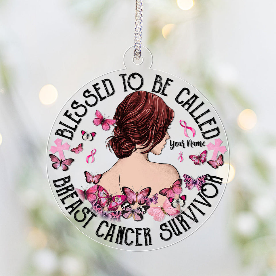 But The Lord Stood At By My Side - Personalized Christmas Breast Cancer Awareness Transparent Ornament