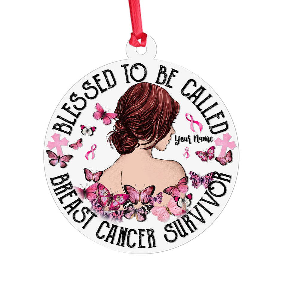 But The Lord Stood At By My Side - Personalized Christmas Breast Cancer Awareness Transparent Ornament