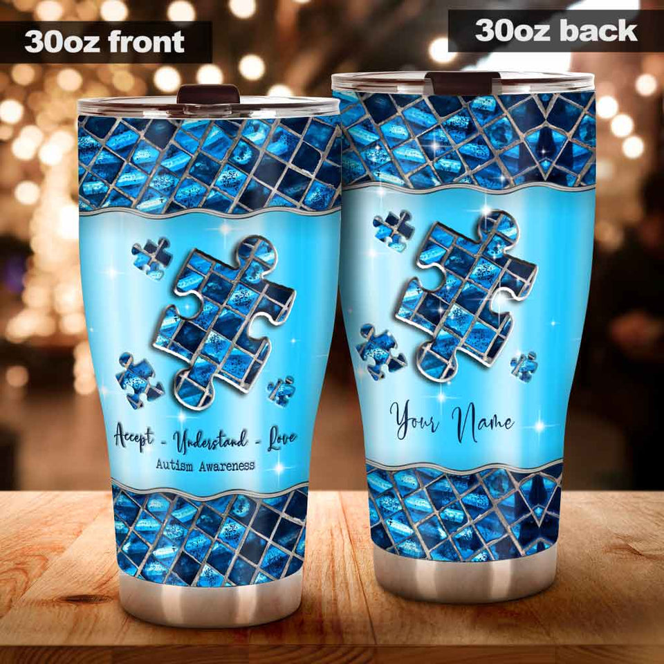 Blue Puzzle Accept Understand Love - Personalized Autism Awareness Tumbler