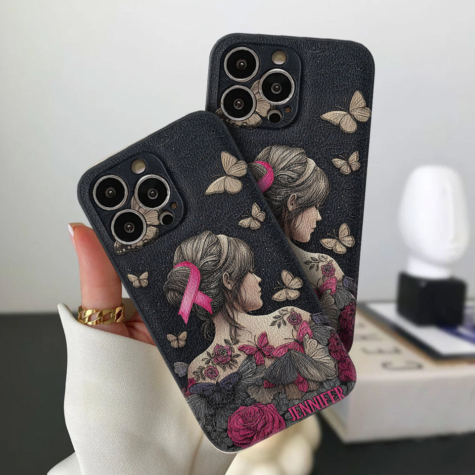 Breast Cancer Awareness - Personalized Breast Cancer Awareness Leather Phone Case