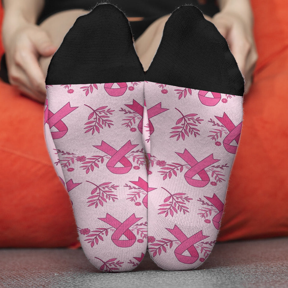 Ruban rose – Sensibilisation au cancer du sein – Chaussettes personnalisées de sensibilisation au cancer du sein
