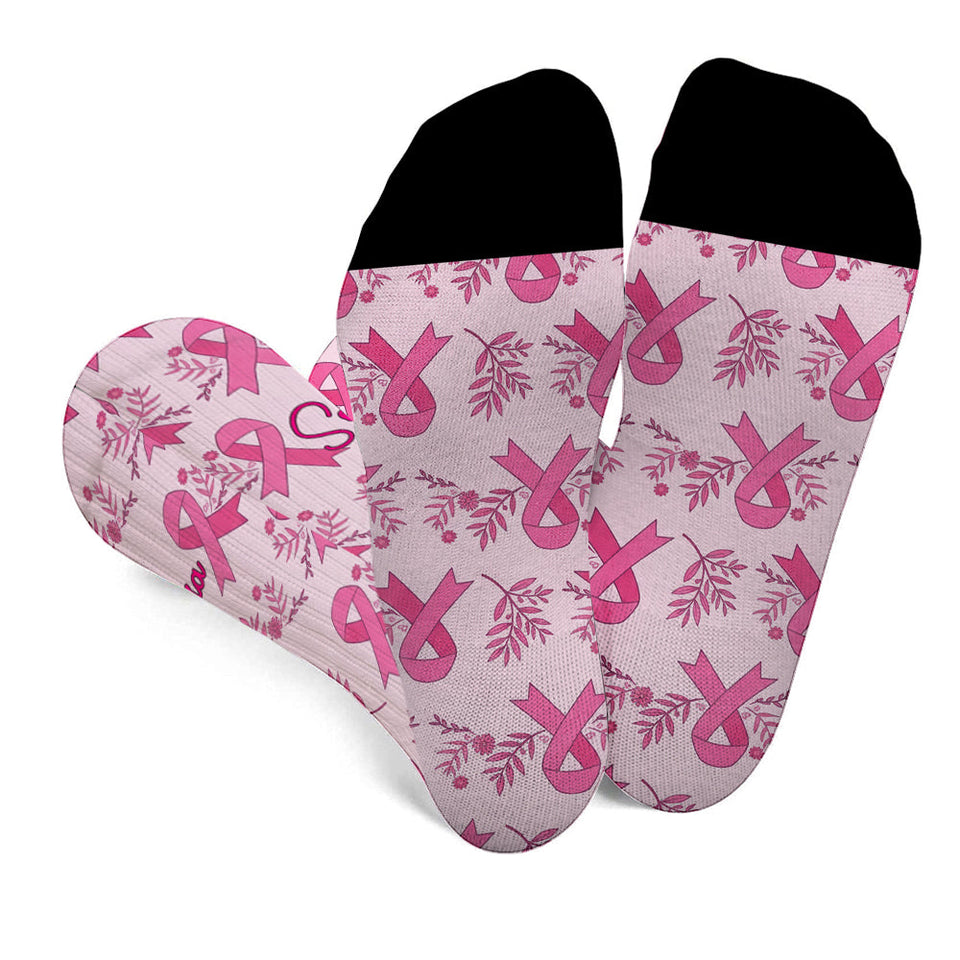 Ruban rose – Sensibilisation au cancer du sein – Chaussettes personnalisées de sensibilisation au cancer du sein