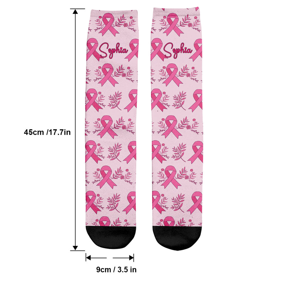 Ruban rose – Sensibilisation au cancer du sein – Chaussettes personnalisées de sensibilisation au cancer du sein