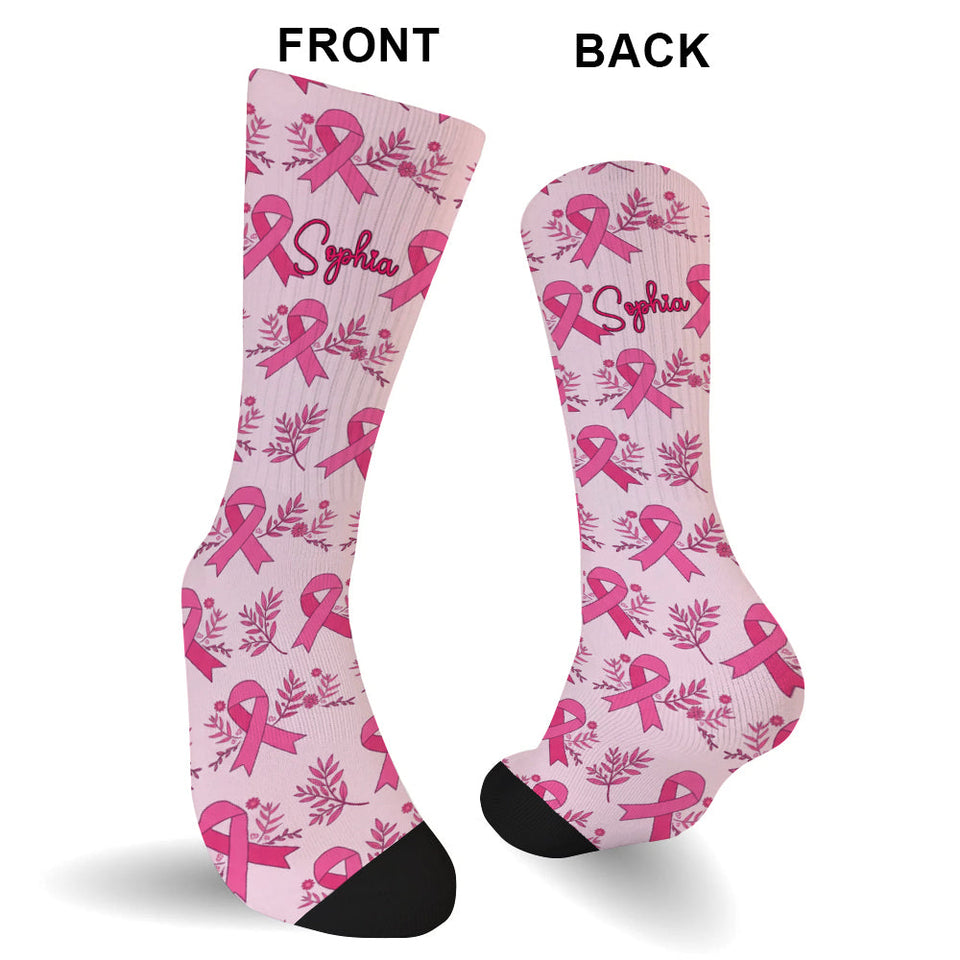 Ruban rose – Sensibilisation au cancer du sein – Chaussettes personnalisées de sensibilisation au cancer du sein