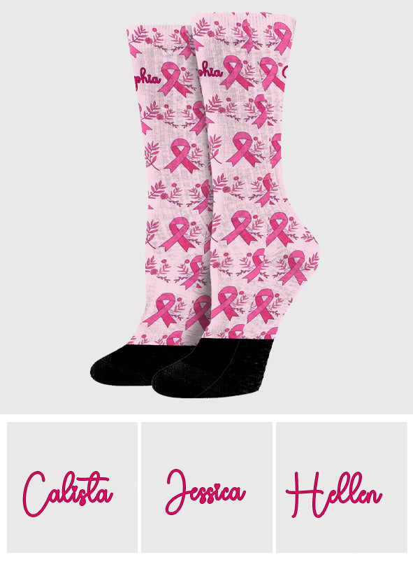 Ruban rose – Sensibilisation au cancer du sein – Chaussettes personnalisées de sensibilisation au cancer du sein
