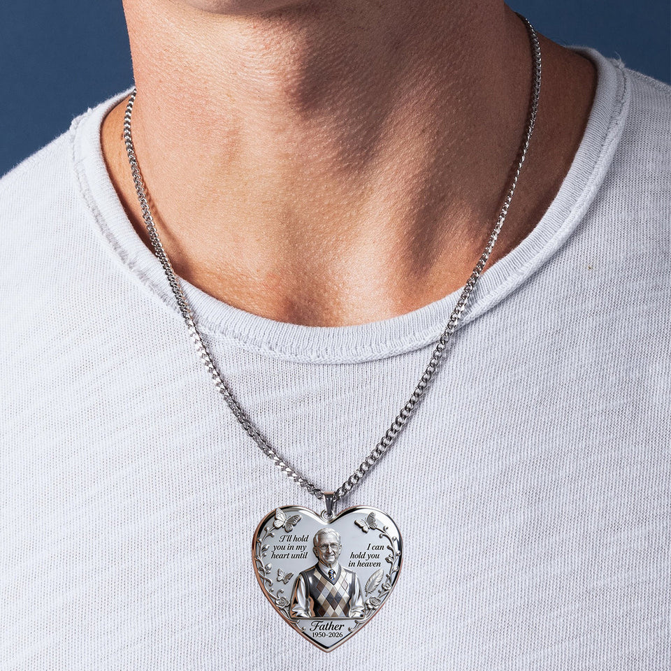 I’ll Hold You In My Heart - Personalized Memorial Shaped Metal Pendant Necklace