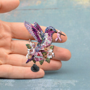 Breast Cancer Awareness Hummingbird - Personalized Breast Cancer Awareness Pin
