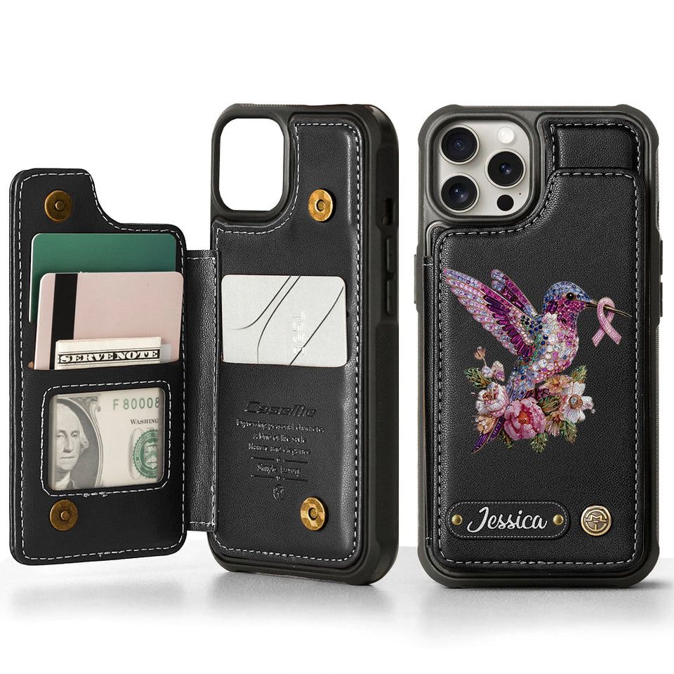 Breast Cancer Awareness Hummingbird - Personalized Breast Cancer Awareness Wallet Phone Case
