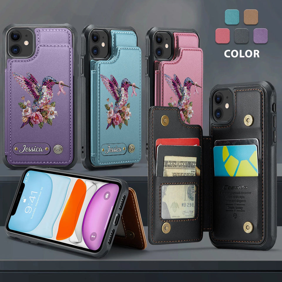 Breast Cancer Awareness Hummingbird - Personalized Breast Cancer Awareness Wallet Phone Case