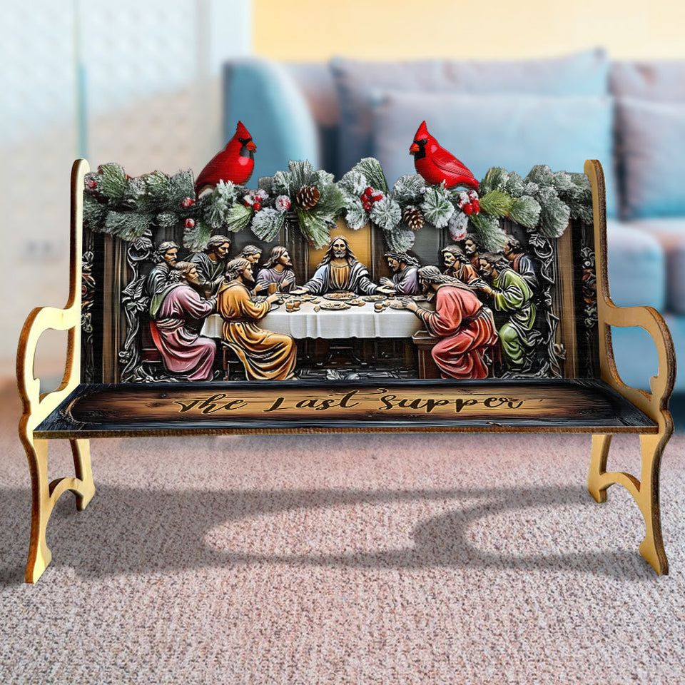 La Cène - Banc en bois chrétien personnalisé