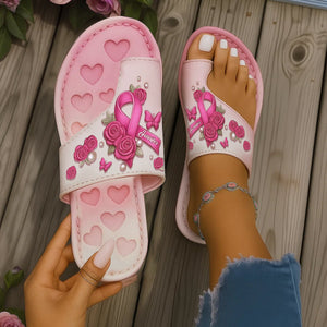 Hope Strength Faith - Personalized Breast Cancer Awareness Open Toe Sandals