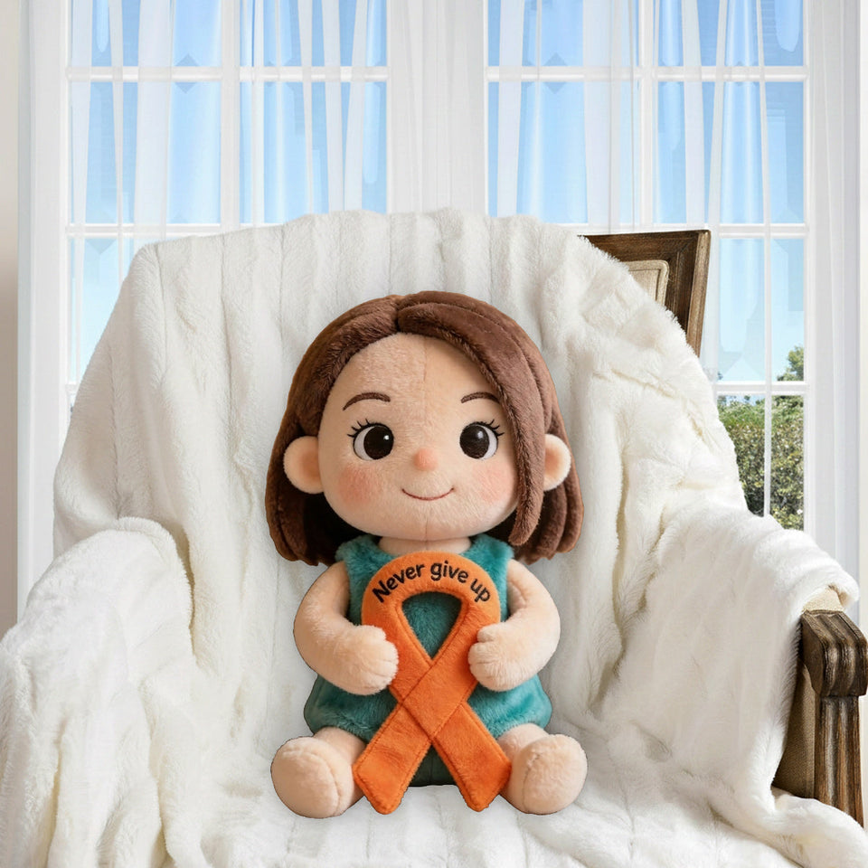 Never Give Up Orange Ribbon - Personalized Multiple Sclerosis Awareness Premium Faux Fur Pillow