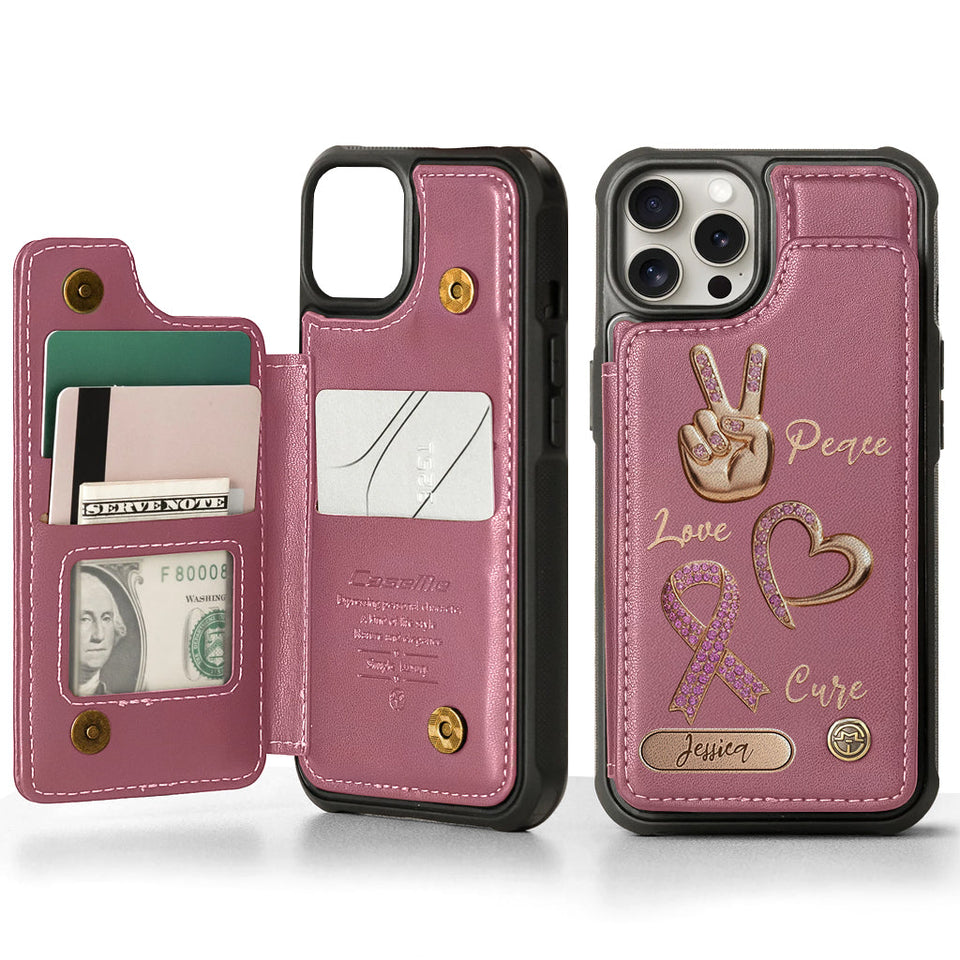 Peace Love Cure - Personalized Breast Cancer Awareness Wallet Phone Case
