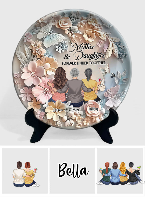 Mère et filles liées à jamais - Assiette ronde en céramique personnalisée pour maman