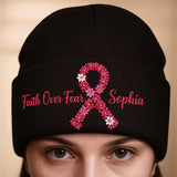 Breast Cancer Awareness Embroidered Beanie - Personalized Breast Cancer Awareness Embroidered Beanie