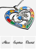 Autism Mom Heart - Personalized Autism Awareness Shaped Metal Pendant Necklace