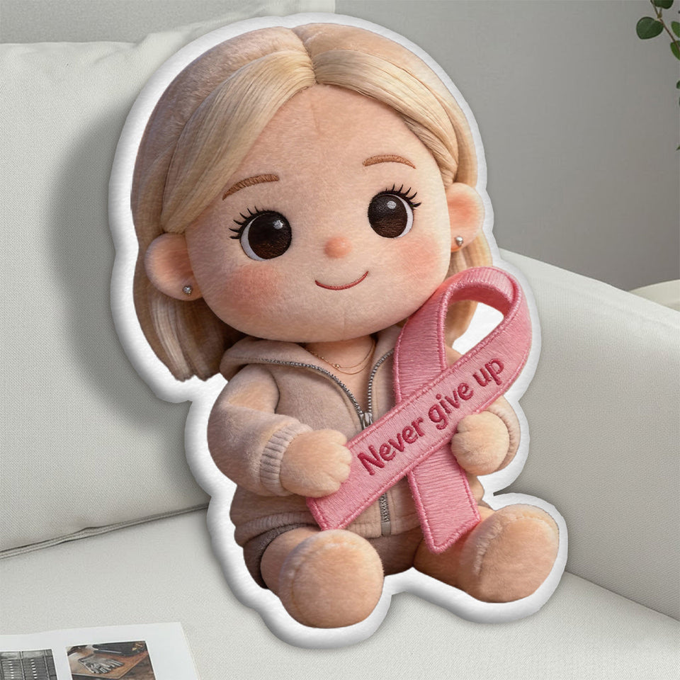 Sensibilisation au cancer du sein - Coussin personnalisé en fausse fourrure pour la sensibilisation au cancer du sein