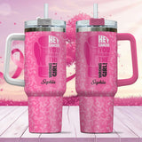 Breast Cancer Awareness - Personalized Breast Cancer Awareness Tumbler With Handle