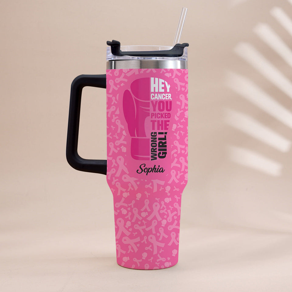Breast Cancer Awareness - Personalized Breast Cancer Awareness Tumbler With Handle
