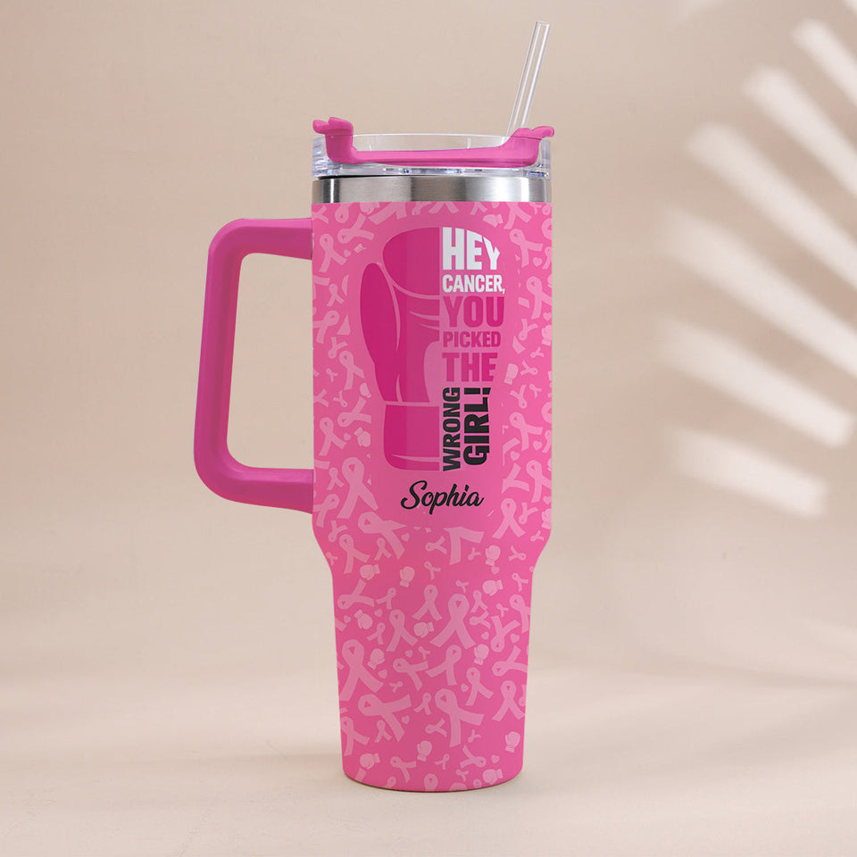 Breast Cancer Awareness - Personalized Breast Cancer Awareness Tumbler With Handle