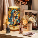 Lampe de table chrétienne personnalisée Mère Maria avec pied en bois