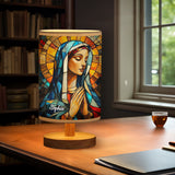 Lampe de table chrétienne personnalisée Mère Maria avec pied en bois