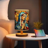 Lampe de table chrétienne personnalisée Mère Maria avec pied en bois