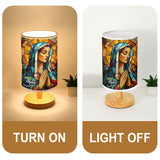 Lampe de table chrétienne personnalisée Mère Maria avec pied en bois