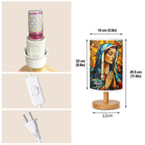 Lampe de table chrétienne personnalisée Mère Maria avec pied en bois