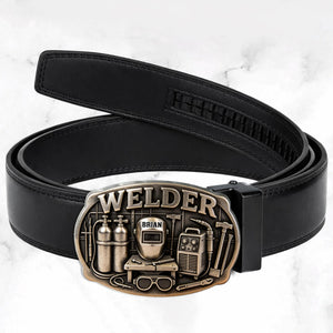 Proud Welder - Personalized Welder Leather Belt With Shaped Buckle