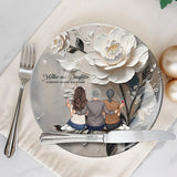 Mère et filles liées à jamais - Assiette ronde en céramique personnalisée pour maman