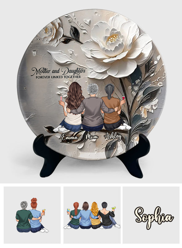 Mère et filles liées à jamais - Assiette ronde en céramique personnalisée pour maman
