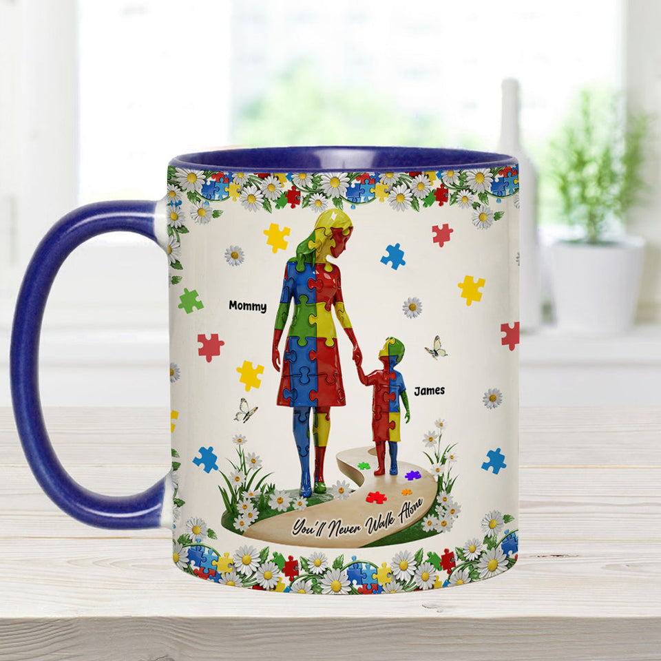 Tu ne marcheras jamais seul(e) - Mug personnalisé pour la sensibilisation à l'autisme