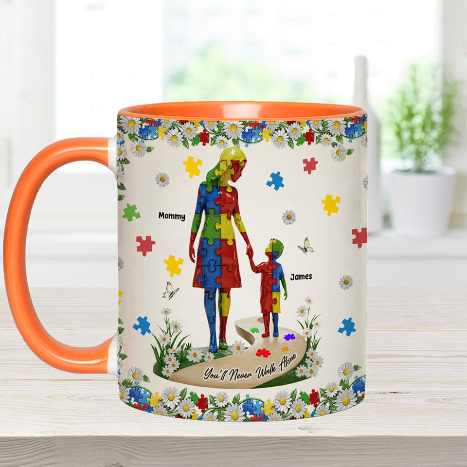 Tu ne marcheras jamais seul(e) - Mug personnalisé pour la sensibilisation à l'autisme