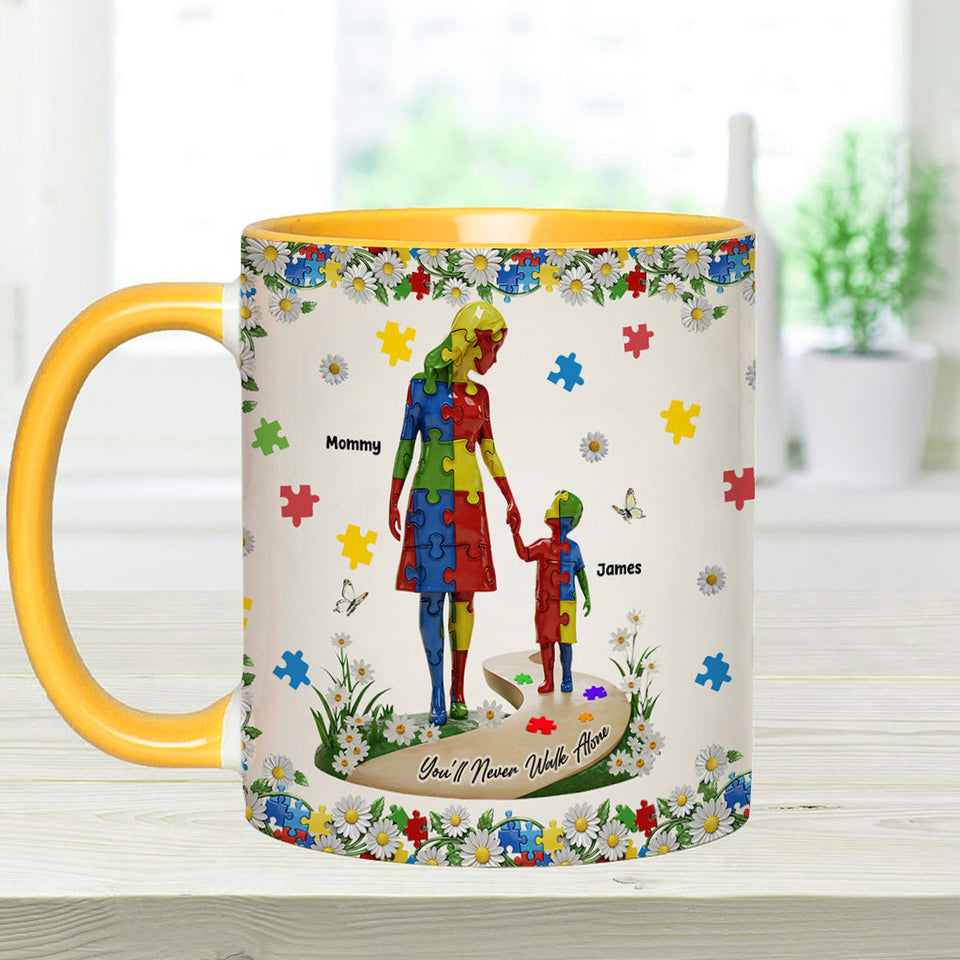 Tu ne marcheras jamais seul(e) - Mug personnalisé pour la sensibilisation à l'autisme