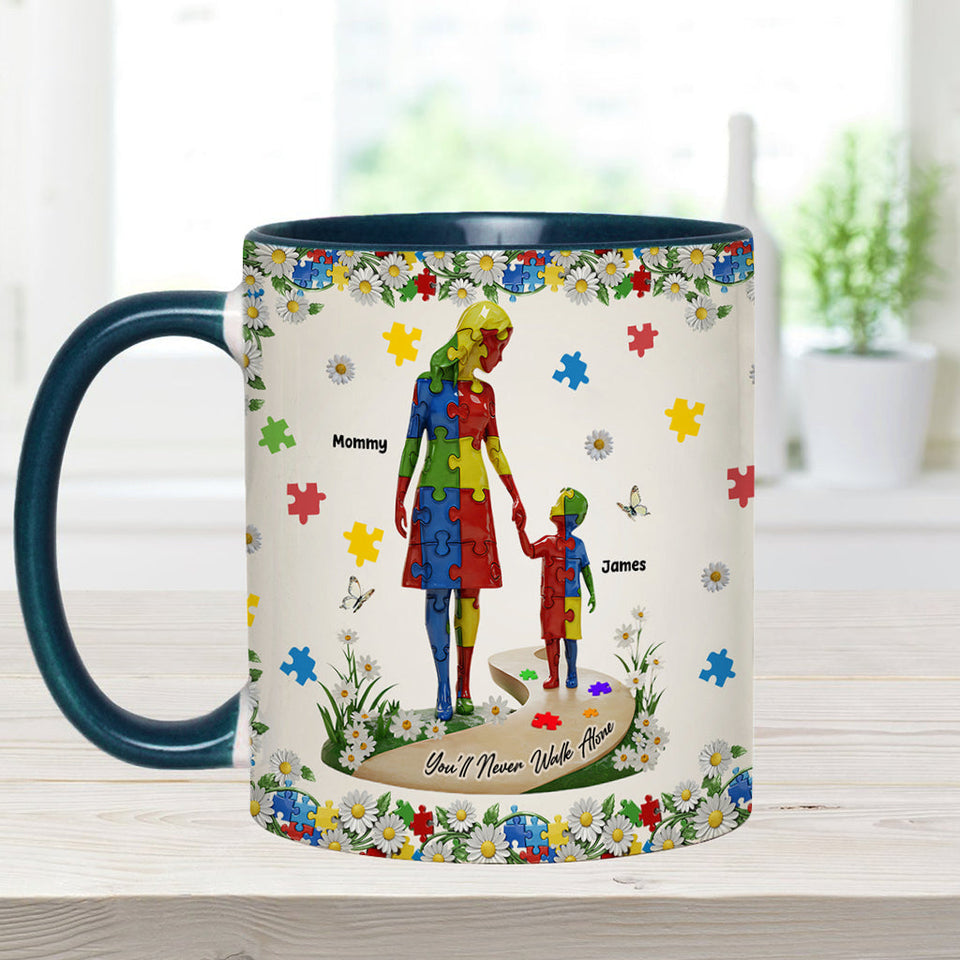 Tu ne marcheras jamais seul(e) - Mug personnalisé pour la sensibilisation à l'autisme