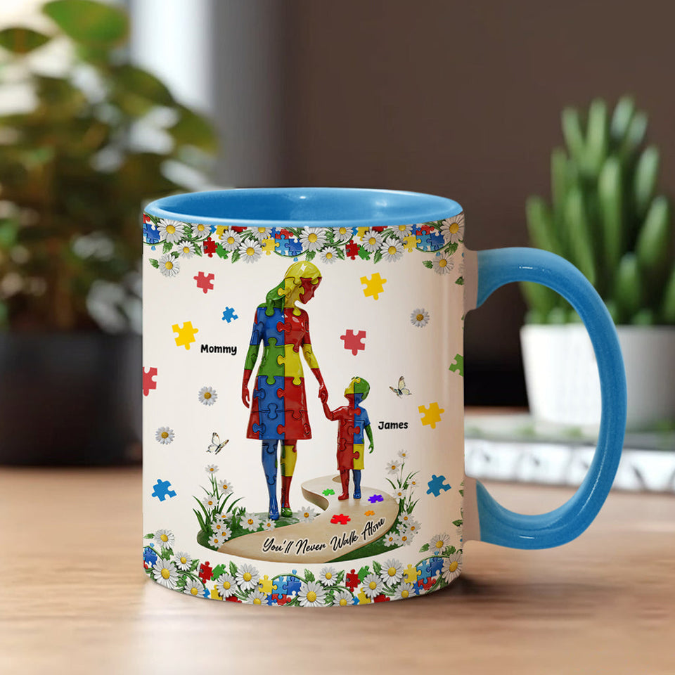Tu ne marcheras jamais seul(e) - Mug personnalisé pour la sensibilisation à l'autisme