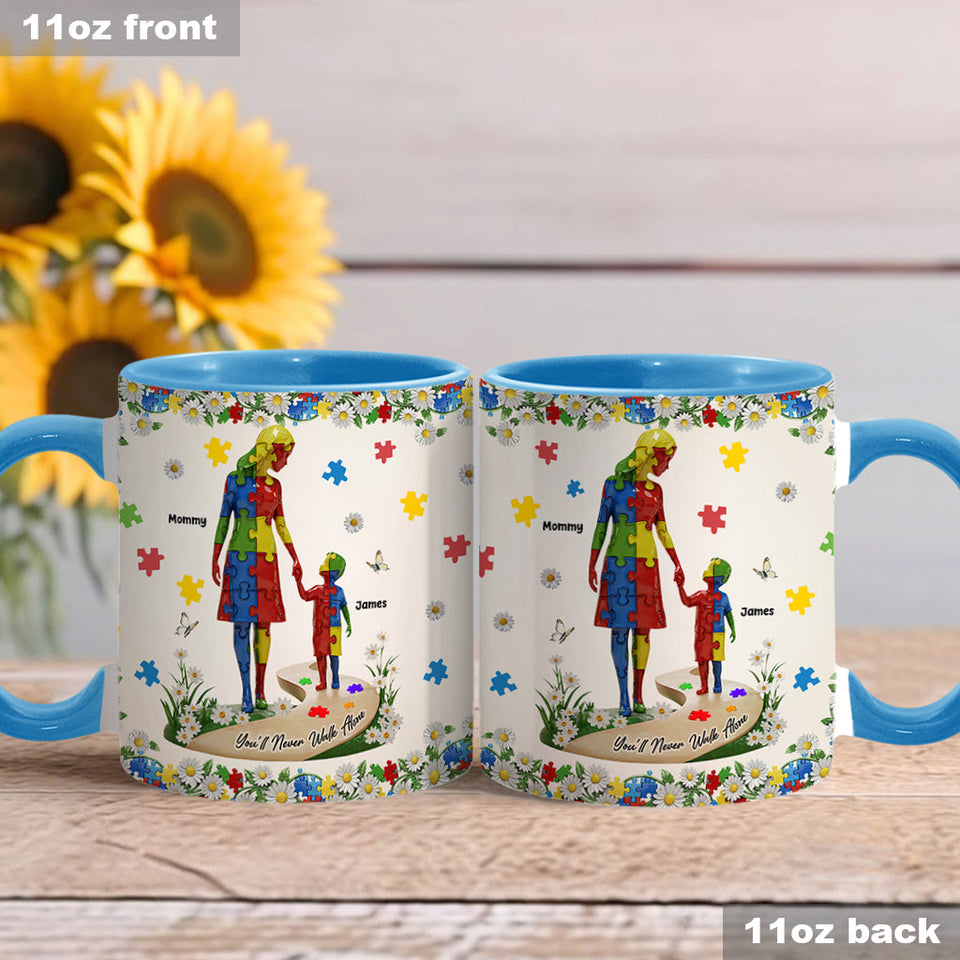 Tu ne marcheras jamais seul(e) - Mug personnalisé pour la sensibilisation à l'autisme
